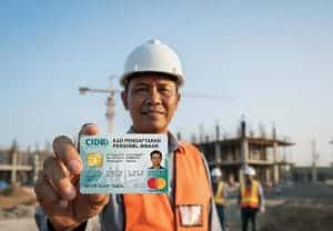 pekerja construction pegang kad hijau cidb